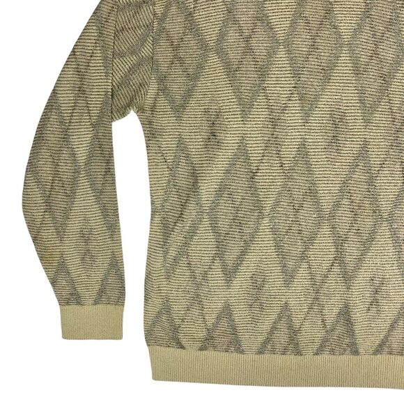 Tricots St. Raphael Sweater Men L Tan Diamond Pattern Grandpa Vintage 90s Winter - Picture 4 of 16